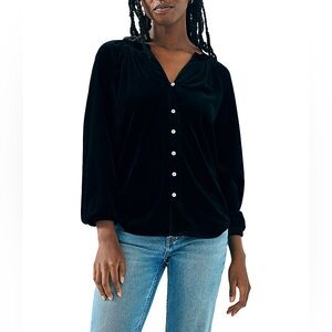 NWT Faherty Naomi Velvet Split V-Neck Button Down Shirt